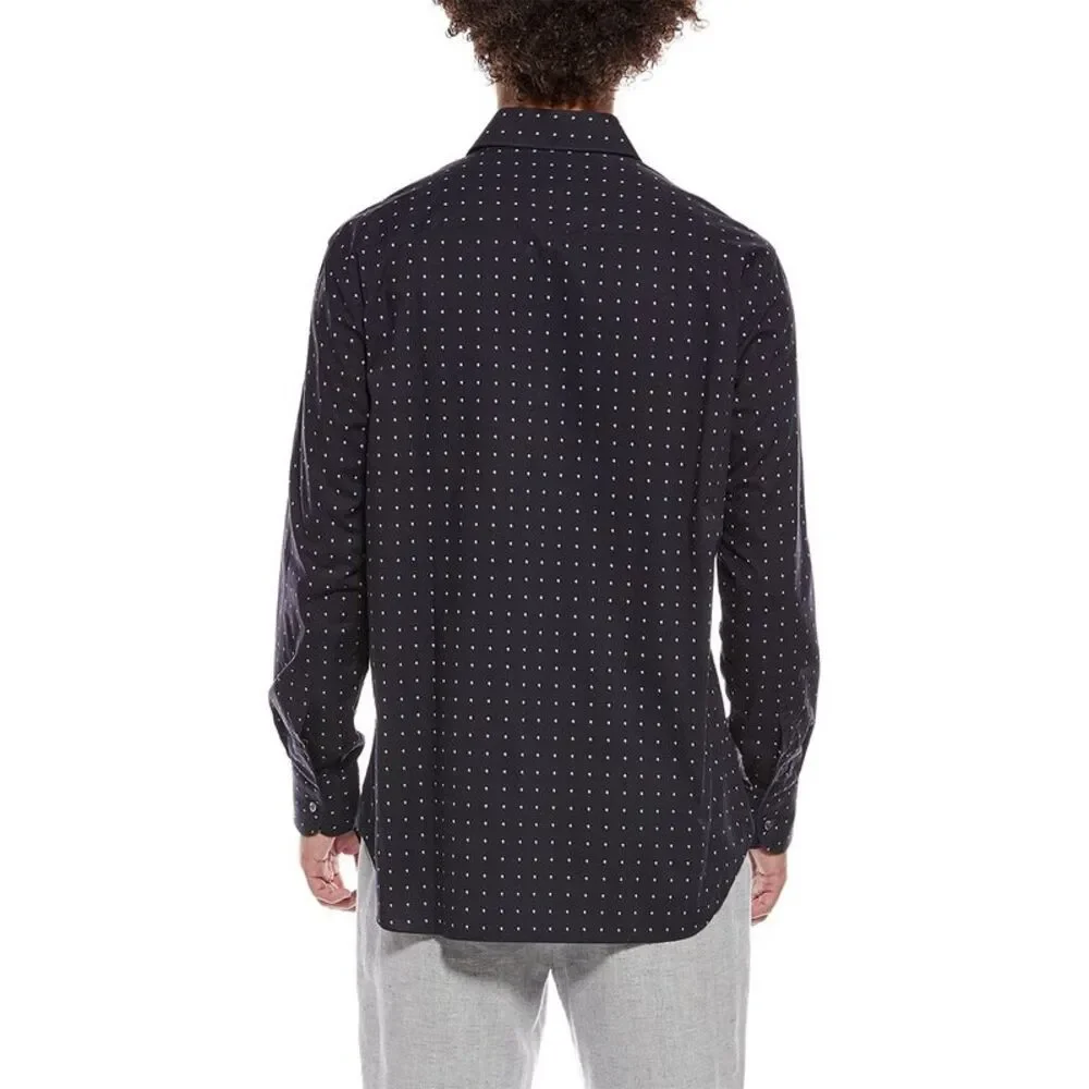 Brioni Mens Micro Dot Cotton Sport Shirt, Navy